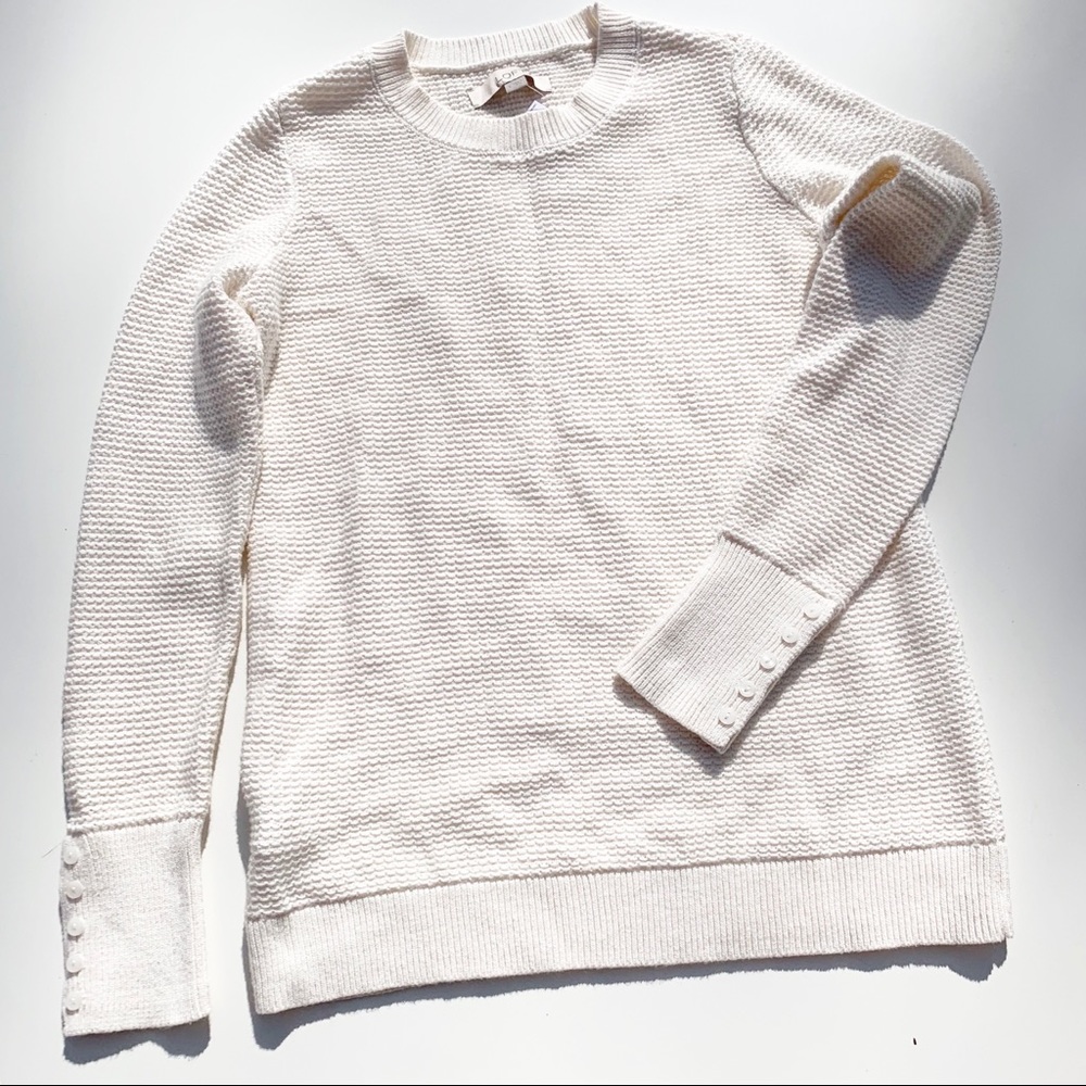 Loft Cream Button Cuff Sweater